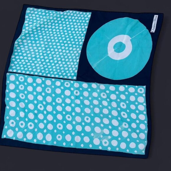 Vntg 60's Authentic Blue Hand-Rolled Christian Dior Silk Scarf Made in France - Picture 5 of 6